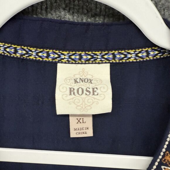 Old Navy Blouse Top Womens XL Blue Embroidered Boho Peasant Cottagecore Western - Picture 5 of 8